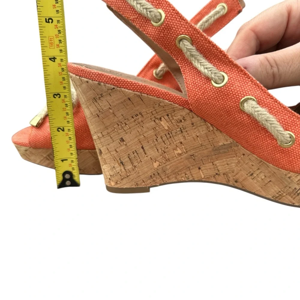 FRANCO SARTO Tangerine Laced Cliff Cork‎ Slingback Wedge Heel Sandal Womens Sz 8